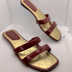 Montego Bay Club Red Gold Sandals Strappy Slip On Flat Shoes US Size 6.5